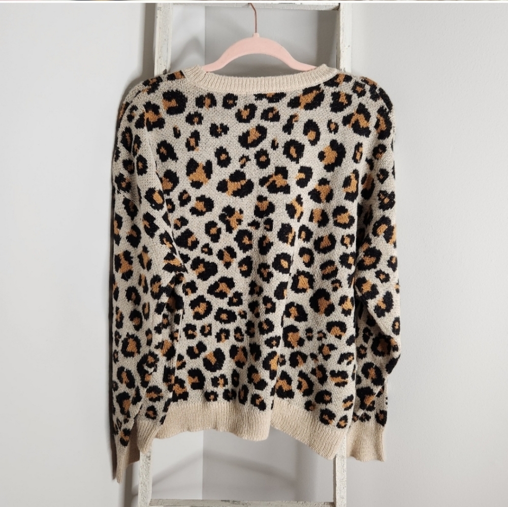 Knox Rose Sweater womens XL cream black animal print ribbed hem - Picture 5 of 5